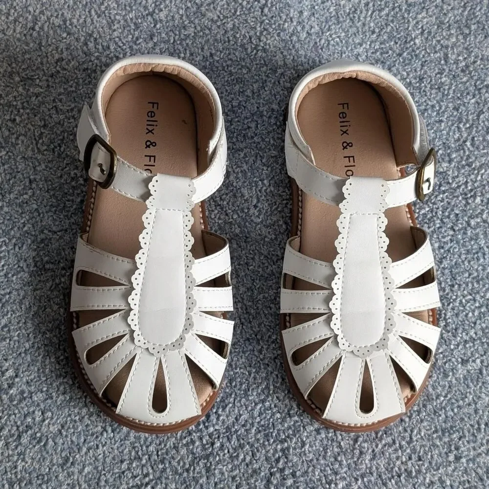 Felix & Flora Girls Size 11 Sandals Soft Rubber Princess Flat Flower Girl Shoes